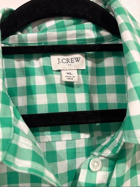 J. Crew Green and White Cotton  Gingham Button-Down Shirt - Picture 2 of 3